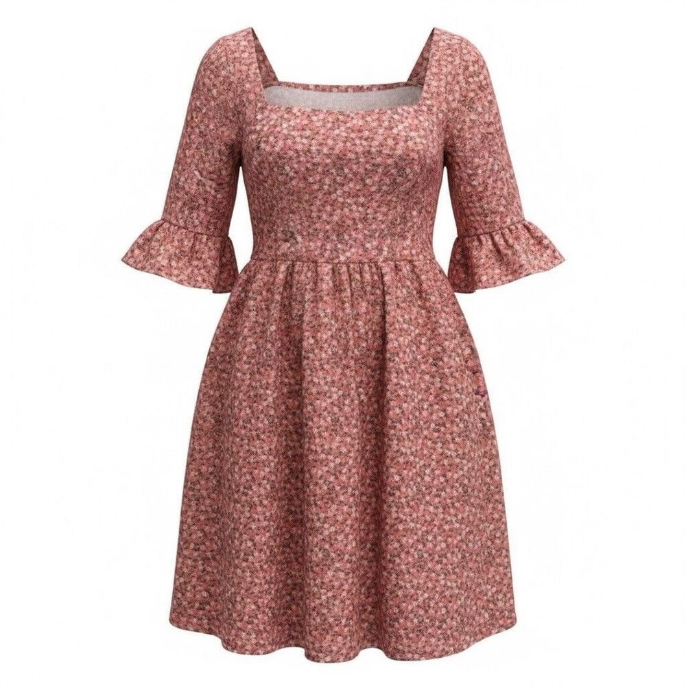 Just Found Dress Women’s 1X Floral Babydoll Puff Sleeve A-Line Cotton NWT